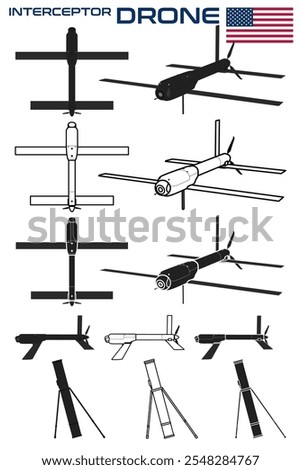 Military interceptor drone UAV vector illustration USA