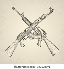 Military isolated objects. Hand drawn vector.