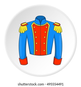 Military jacket of guards icon in cartoon style isolated on white circle background. Clothing symbol vector illustration