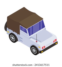 Military jeep in isometric style icon 