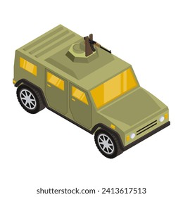 Military jeep in isometric style icon 