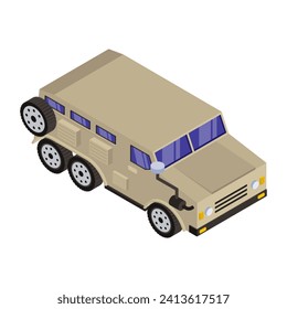 Military jeep in isometric style icon 