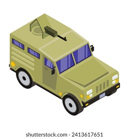 Military jeep in isometric style icon 