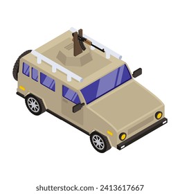 Military jeep in isometric style icon 