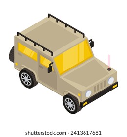Military jeep in isometric style icon 