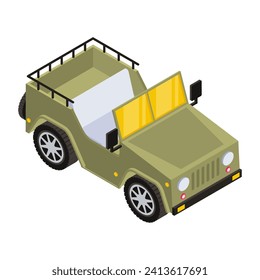 Military jeep in isometric style icon 