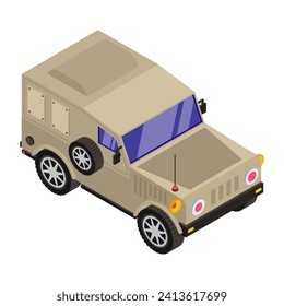 Military jeep in isometric style icon 