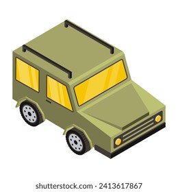 Military jeep in isometric style icon 