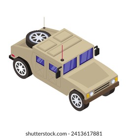 Military jeep in isometric style icon 
