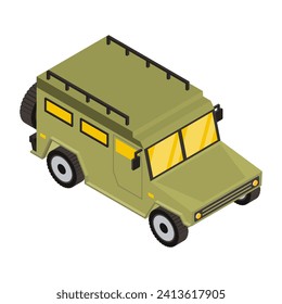 Military jeep in isometric style icon 