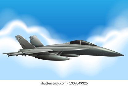 Military jet flying in sky illustration