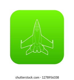 Military jet icon green vector isolated on white background
