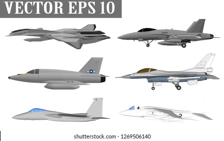 Military jet plane vector set
