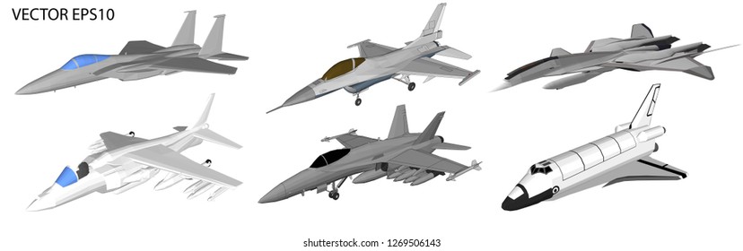 Military jet plane vector set