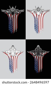 Military jet with smoke trail in American flag colors, symbolizing patriotism, national pride. ideal for Patriot Day or Independence Day themes.