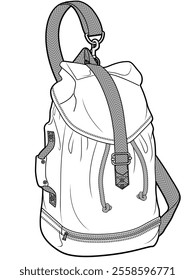 Military kit bag flat sketch vector illustration technical cad drawing template