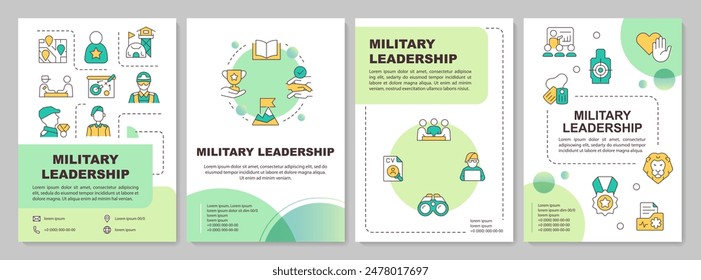 La dirección militar beneficia a la Plantilla del folleto del círculo verde. Diseño de folleto con iconos lineales. Editable 4 diseños de Vector para presentación, informes anuales