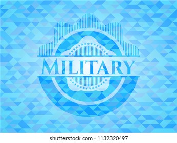 Military light blue emblem. Mosaic background