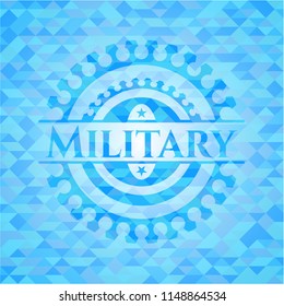 Military light blue emblem. Mosaic background