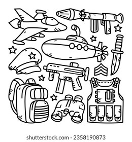 Doodle-Vektorgrafik der Militärlinie, weißer Hintergrund