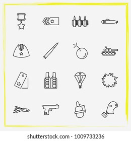 Military line icon set bullets, bullet and shoulder straps