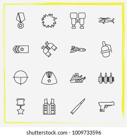 Military line icon set bullets, bullet and army helmet