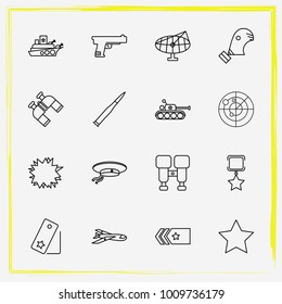 Military line icon set explosion, star and shoulder straps