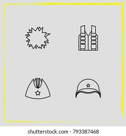 Military line icon set hat, explosion and military
