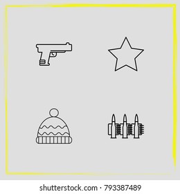 Military line icon set military, hat and gun