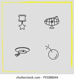Military line icon set hat, military and medal