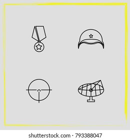 Military line icon set medal, target and army