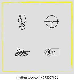 Military line icon set target, straps and medal