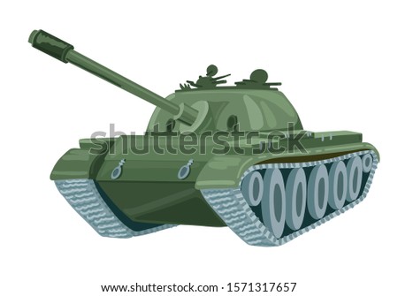 Military machine on white isolated background. Flat style cartoon drawing.