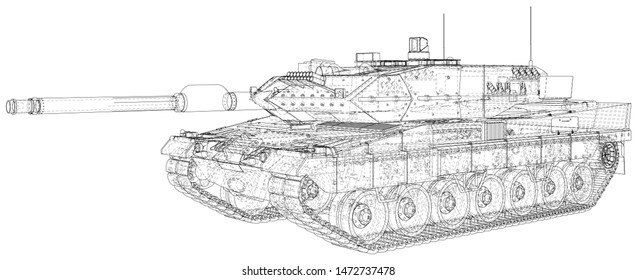Military machine technical wire-frame. EPS10 format. Vector created of 3d.