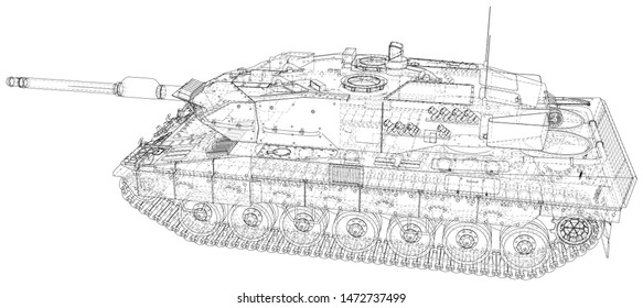Military machine technical wire-frame. EPS10 format. Vector created of 3d.