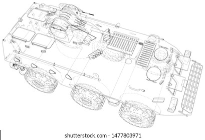 Military machine technical wire-frame. EPS10 format. Vector created of 3d.
