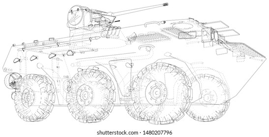 Military machine technical wire-frame. EPS10 format. Vector created of 3d.
