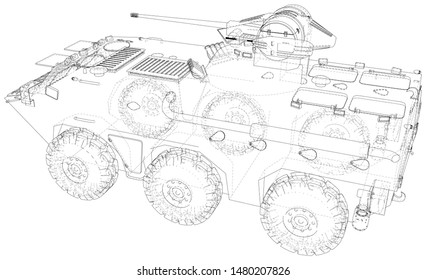 Military machine technical wire-frame. EPS10 format. Vector created of 3d.