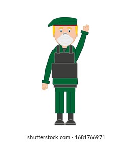 military man dressed in green on white background