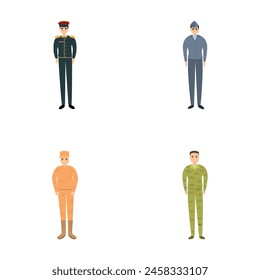 Military man icons set cartoon vector. Soldier and officer in military uniform. Army people
