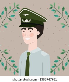 military man with leafs wreath frame
