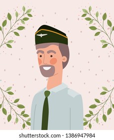 military man with leafs wreath frame