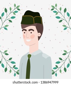 military man with leafs wreath frame