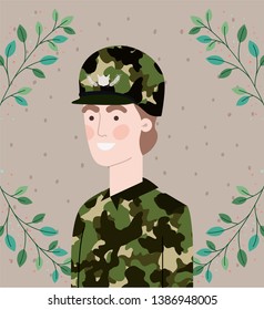 military man with leafs wreath frame