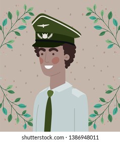 military man with leafs wreath frame