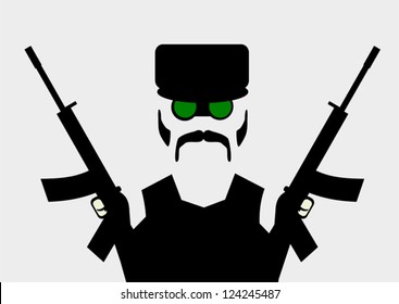 military man with night vision goggles and assault rifles