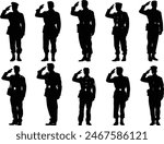 Military man salute silhouette, silhouette of a salute soldier, Saluting army soldier's silhouette vector, Military Salute