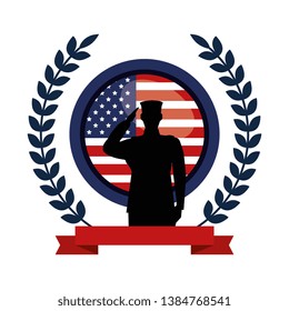 military man silhouette with emblem flag