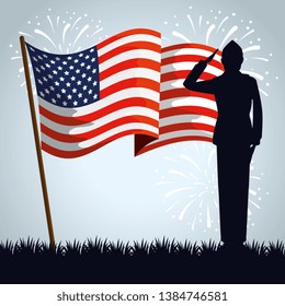 military man silhouette with usa flag