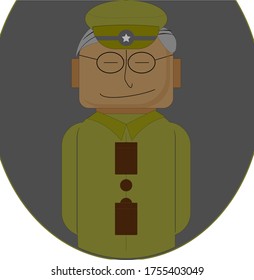 military man in uniform and  in glasses smiling. vector illustration